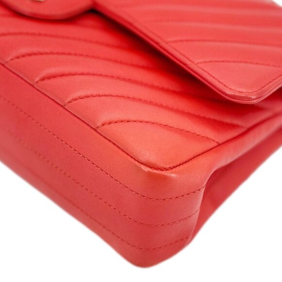 Chanel  Classic Double Flap Medium Chevron Leather Shoulder Bag Orange - Picture 6 of 16